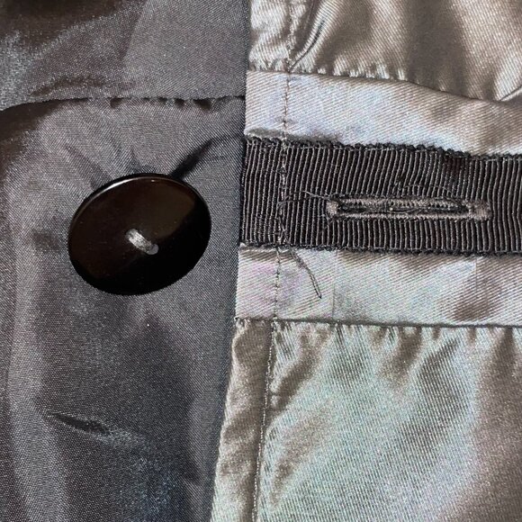 CC Couture Metallic Grey Wrap Trench Dress with Draped Skirt – Size Small - Picture 10 of 15